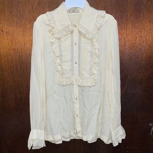 Orla Kiely Ivory ruffle blouse with pearls buttons